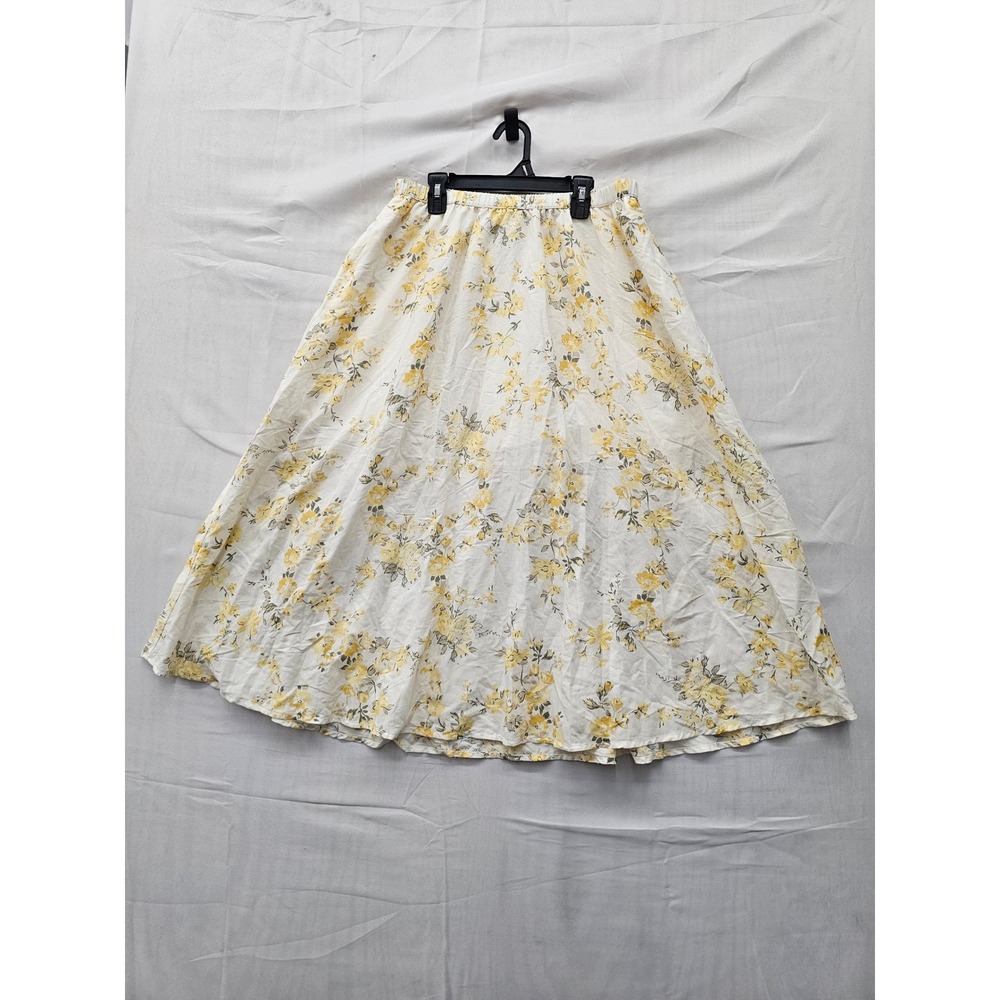 A New Day Womens Floral Midi Skirt White Cotton Blend Casual Size Medium